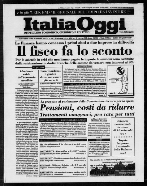 Italia oggi : quotidiano di economia finanza e politica